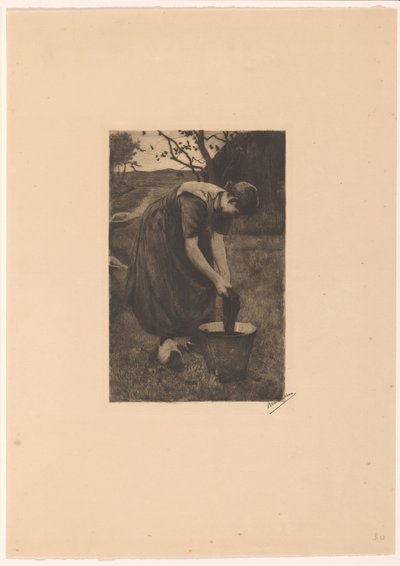 Contadina che lava tessuti in un secchio da Willem Witsen (signed by artist)