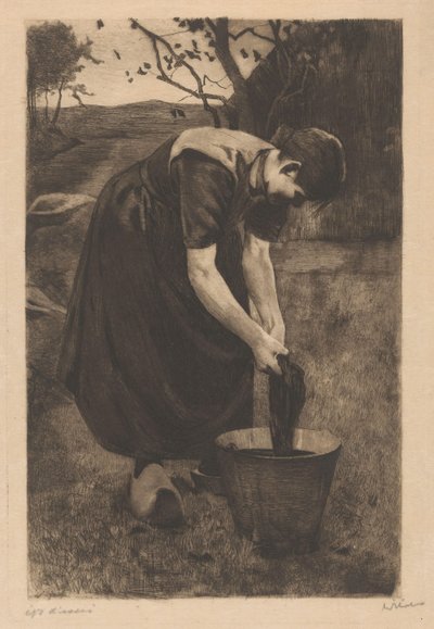 Contadina che lava tessuti in un secchio da Willem Witsen (signed by artist)