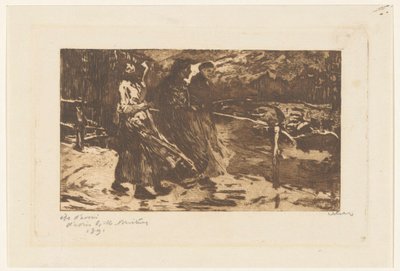 Tre donne su un ponte sotto pioggia e vento da Willem Witsen (signed by artist)