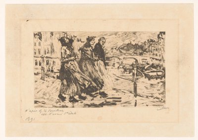 Tre donne su un ponte sotto vento e pioggia da Willem Witsen (signed by artist)