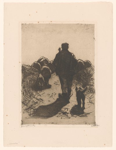Pastore con cane dietro il suo gregge da Willem Witsen (signed by artist)