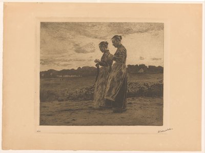 Due magliaie in piedi in un paesaggio a Ede da Willem Witsen (signed by artist)