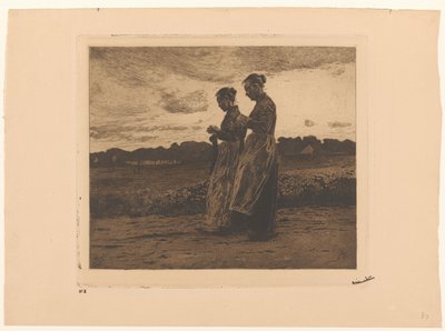 Due magliaie in piedi in un paesaggio a Ede da Willem Witsen (signed by artist)