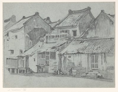 Facciate posteriori delle case lungo un fiume a Batavia da Willem Arnoldus Witsen