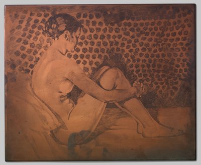 Nudo, seduto su un divano con le ginocchia piegate da Willem Arnoldus Witsen