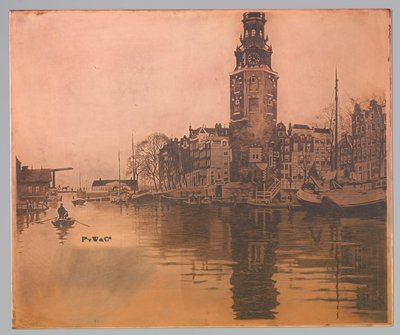 Oude Schans con Montelbaanstoren e barca a remi da Willem Arnoldus Witsen
