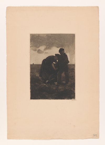 Donna e ragazzo con zoccoli e un sacco di juta nel campo Raccolta di patate (titolo originale) da Willem Arnoldus Witsen
