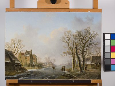Pattinatori su un fiume ghiacciato, Dordrecht da Willem de Klerk