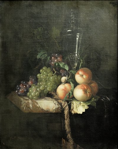 Uva, pesche e bicchieri grandi da Willem van Aelst