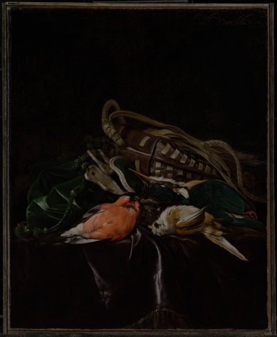 Natura morta con uccelli morti e borsa da caccia da Willem van Aelst