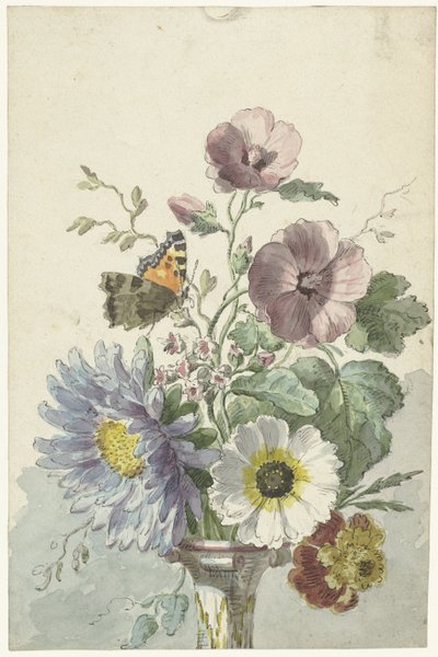Bouquet di fiori con una farfalla da Willem van Leen