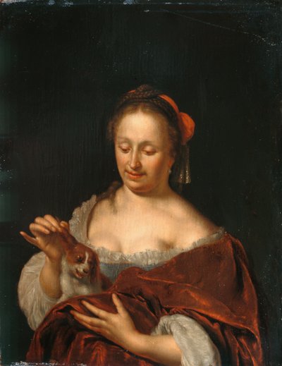 Una signora seduta con un piccolo cane da Willem Van Mieris