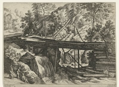 Paesaggio montano con acquedotto in legno Italiaanse landschappen (serie) da Willem van Nieulandt (II)