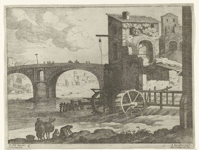 Ponte e mulino ad acqua (serie: Paesaggi italiani) da Willem van Nieulandt (II)
