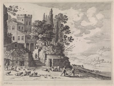 Paesaggio con una casa, figure e bestiame da Willem van Nieulandt (II)