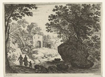 Coppia e bambino presso un mulino ad acqua (Paesaggi italiani) da Willem van Nieulandt (II)