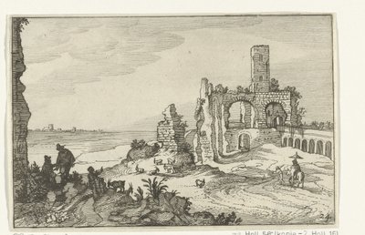 Rovina con archi e una torre sull