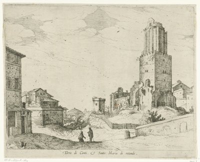 Torre delle Milizie e il Pantheon (serie: Vedute di Roma) da Willem van Nieulandt (II)