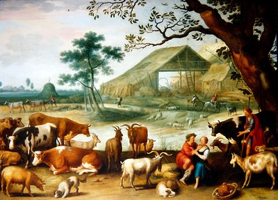 Una coppia di contadini con un bestiame vicino a una fattoria da Willem van Nieulandt
