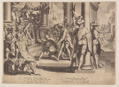 Allegoria della giustizia, santità del diritto, tavola 12 da Troni di giustizia (Thronus Iustitiae) da Willem van Swanenburgh
