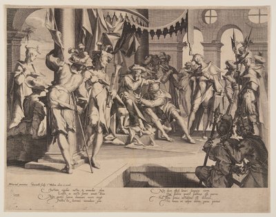 Il giudice Bias che versa lacrime, tavola 9 da Troni di giustizia (Thronus Iustitiae) da Willem van Swanenburgh