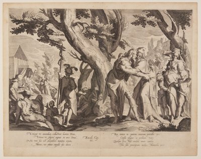 Incontro tra Mosè e Jethro, tavola 1 da Troni di giustizia (Thronus Iustitiae) da Willem van Swanenburgh