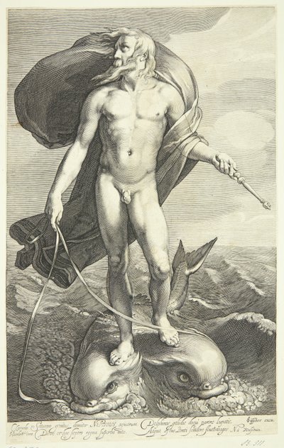Nettuno che cavalca due delfini da Willem van Swanenburgh