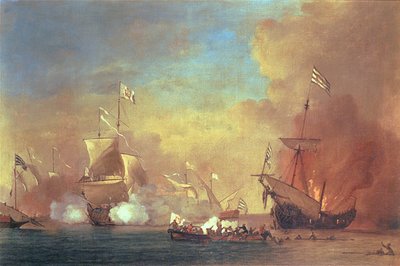 Pirati barbareschi attaccano una nave spagnola da Willem van de IIVelde