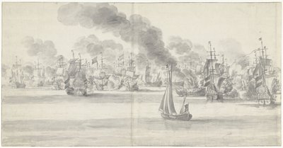 La battaglia navale davanti a Katwijk (foglio sinistro), 1653 da Willem van de Velde (I)