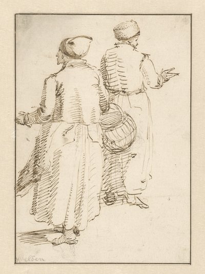 Uomo e donna in abiti contadini, visti di spalle da Willem van de Velde (I)