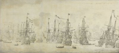 Il fallito attacco degli inglesi alla flotta di ritorno nel porto di Bergen, Norvegia, 12 agosto 1665: un episodio della seconda guerra anglo-olandese da Willem van de Velde (I)