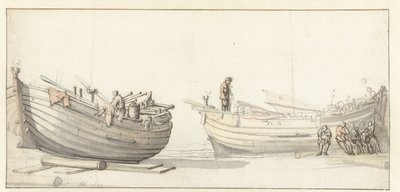 Studio di due barche da pesca con figure da Willem van de Velde (II) (attributed to)