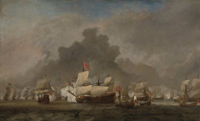 Battaglia navale tra Michiel Adriaensz de Ruyter e il Duca di York sulla Royal Prince durante la Battaglia di Solebay, 7 giugno 1672: episodio della Terza Guerra Anglo-Olandese da Willem van de Velde (II)