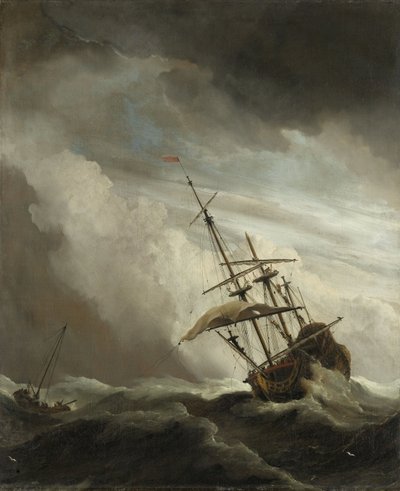 Una nave in alto mare colta da una burrasca, conosciuta come la raffica, 1680 da Willem van de Velde