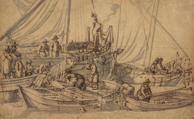 Figure a bordo di piccole navi mercantili da Willem van de Velde