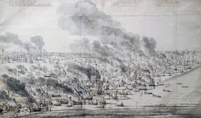 Robert Holmes che incendia la flotta olandese a Terschelling da Willem van de Velde the Elder