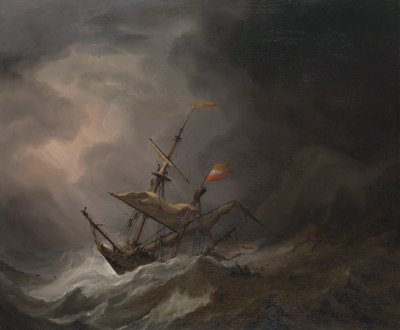 Una Brigantina Mediterranea alla Deriva su una Costa Rocciosa in una Tempesta, c.1700 da Willem van de Velde the Younger