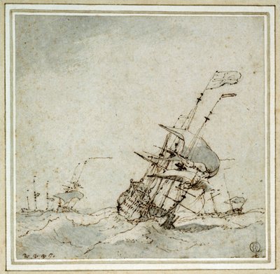 Una nave ammiraglia, accelerando per sfuggire alla tempesta. Disegno di Willem van de Velde il Giovane, eseguito intorno al 1700. da Willem van de Velde the Younger