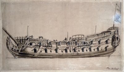 Nave britannica di quarta classe, con 42 cannoni, costruita intorno al 1675. Disegno a inchiostro di Willem van de Velde il Giovane (1633-1707) da Willem van de Velde the Younger