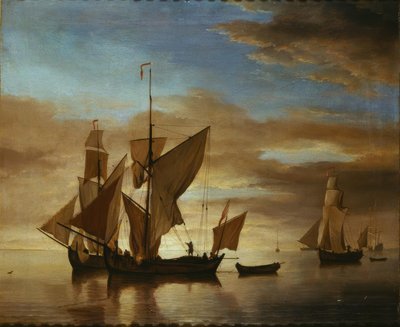 Navi in mare calmo al tramonto da Willem van de Velde the Younger