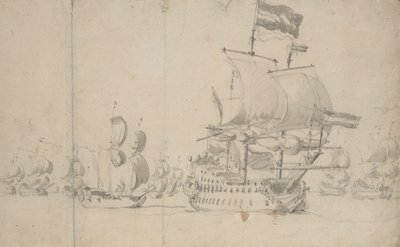 Una nave ammiraglia olandese con una nave di dispaccio al suo fianco, maggio 1672?, c.1672 da Willem van de the Elder Velde