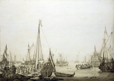 Varietà di navi in un porto affollato, storicamente associato al viaggio di Carlo II d