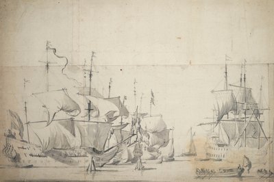 Navi da combattimento olandesi che asciugano le vele, c.1658 da Willem van de the Elder Velde