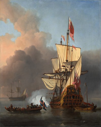 Una nave da guerra inglese che fa il saluto da Willem van de the Younger Velde
