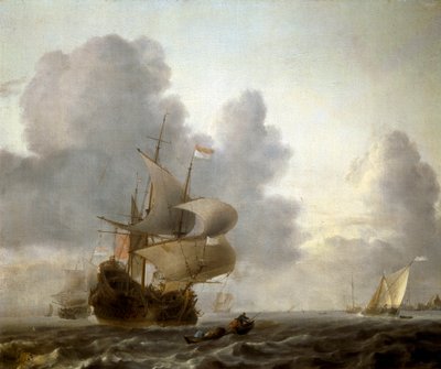 Paesaggio di barche in un mare agitato da Willem van de Velde the Younger