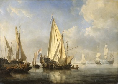 Navi in calma con uno yacht di stato alla fine di un molo, c.1680 da Willem van de Velde the Younger