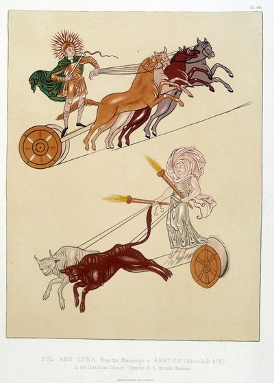 Figure allegoriche del Sole e della Luna - in "Le miniature e gli ornamenti dei manoscritti anglosassoni e irlandesi" da William (1824  after 1913) Day