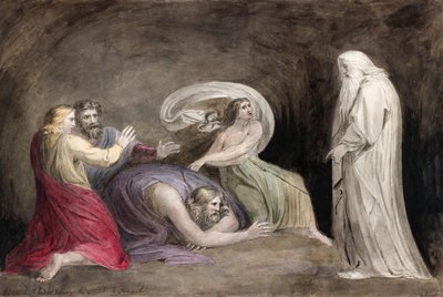 La strega di Endor evoca lo spirito di Samuele da William (after) Blake