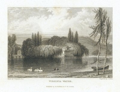 Virginia Water, Lago Surrey (Inghilterra), vicino a Windsor, vista del padiglione cinese circondato da alberi su un