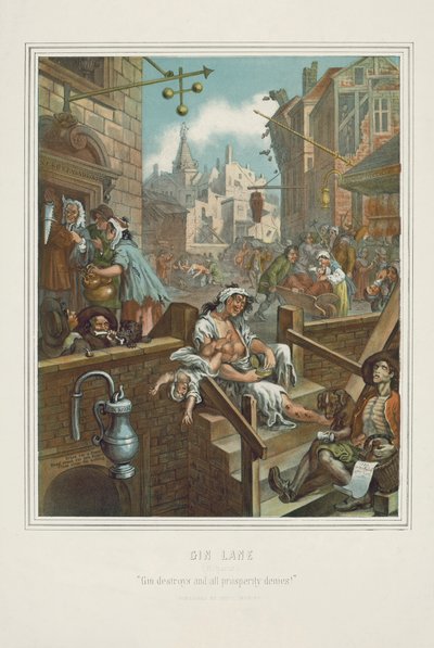 Cromolitografia di Gin Lane di William Hogarth da William (after) Hogarth